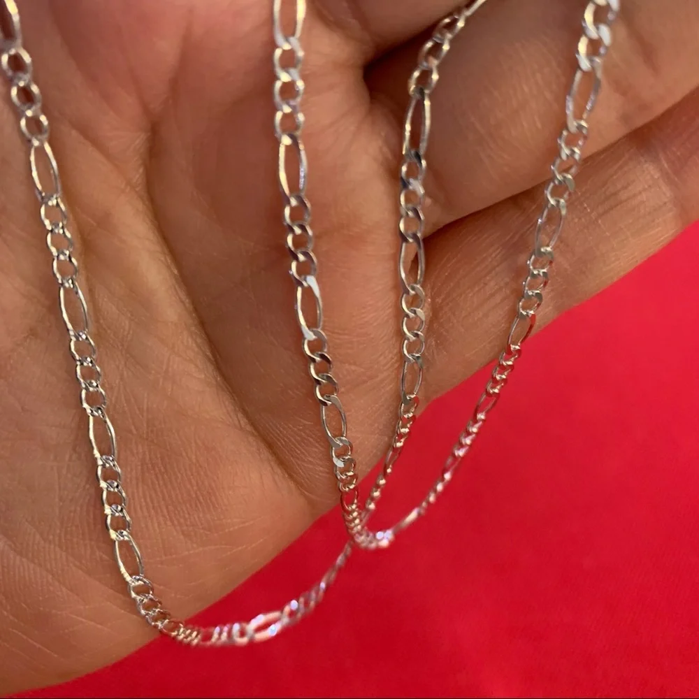 925 Sterling‎ Silver Chain Necklace Jewelry SILVER Classic Fígaro Made In Mexico - Picture 3 of 10